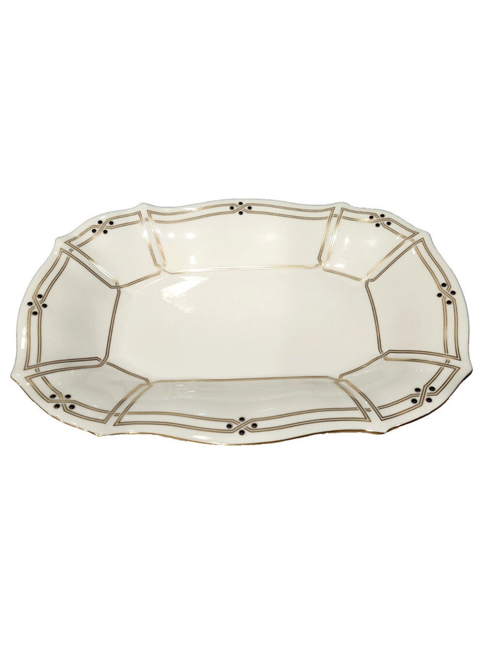 Lenox Hancock 12.5" Oval Serving Platter Presidential Collection Ivory Gold Dots